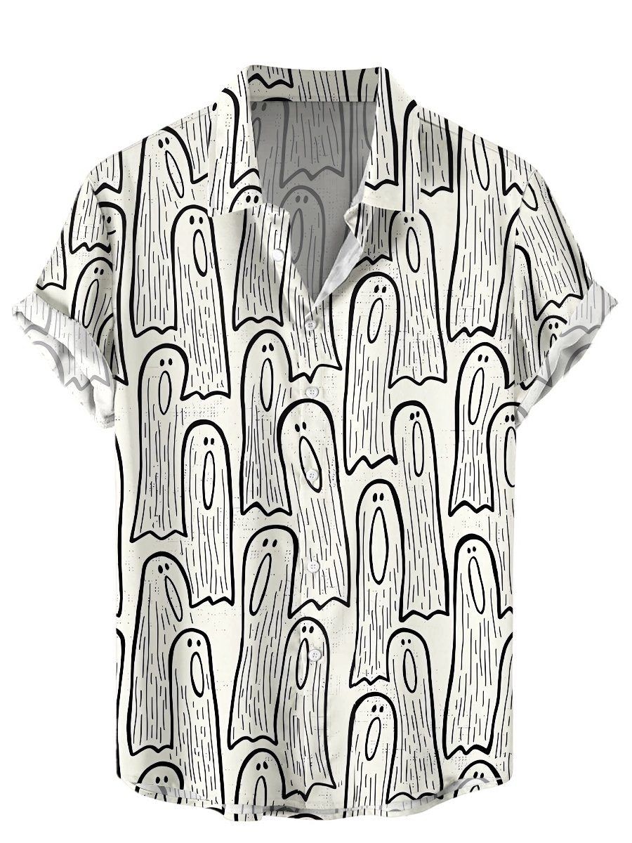 Men’s Hawaiian Shirts Halloween Ghost Print Short Sleeve Shirt