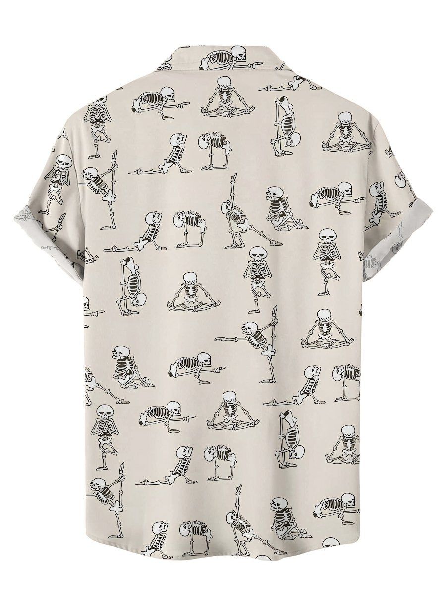 Men’s Hawaiian Shirts Skeletons Yoga Print Short Sleeve Shirt