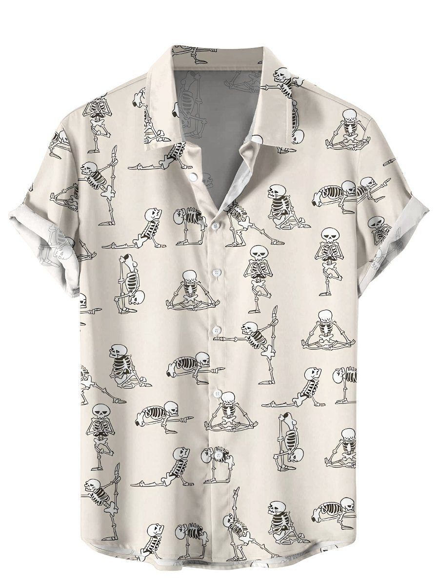 Men’s Hawaiian Shirts Skeletons Yoga Print Short Sleeve Shirt