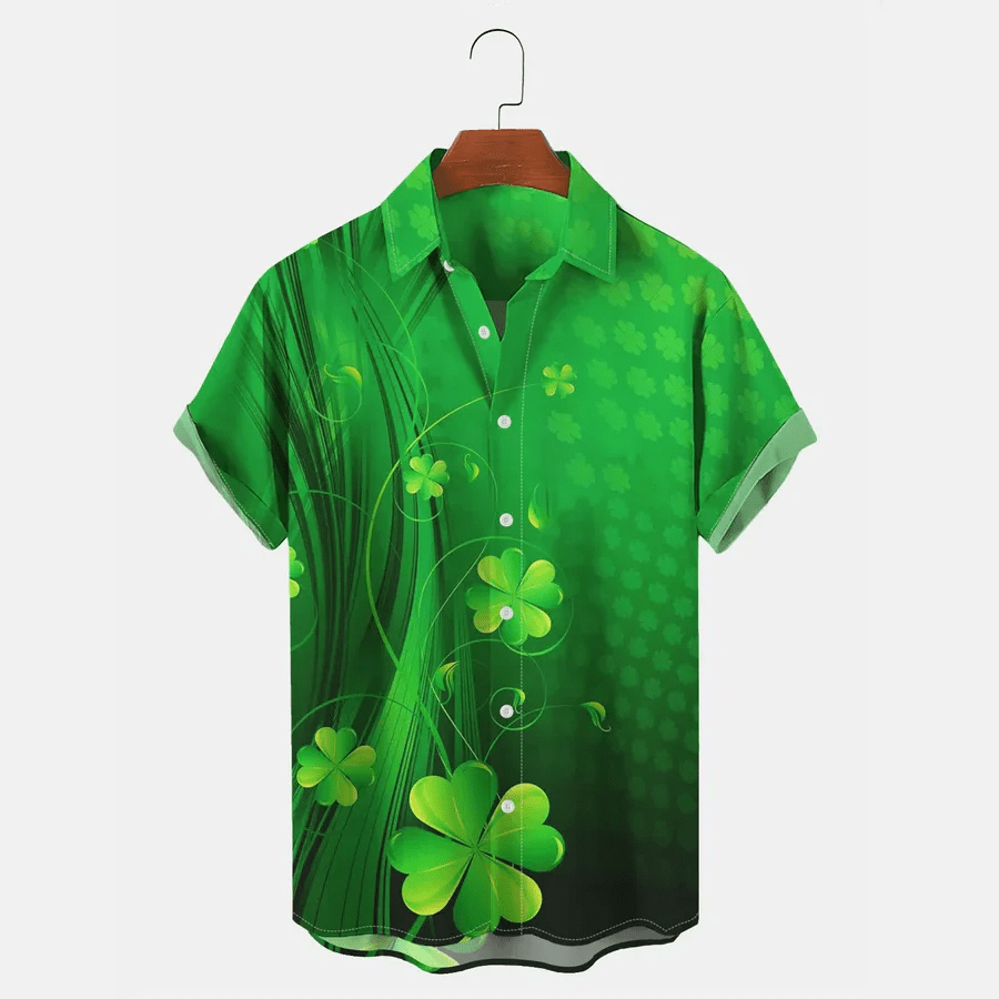 Men’s Holiday St. Patrick Leprechaun Day Hawaiian Short Sleeve Shirt, Patrick’s Day Gift
