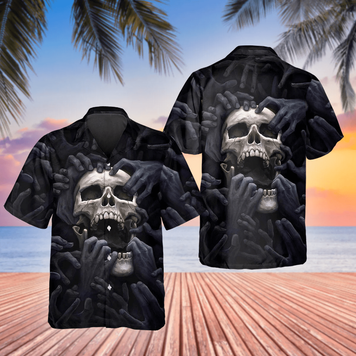 Men’s Horror Hawaiian with Skull Flower Themes
