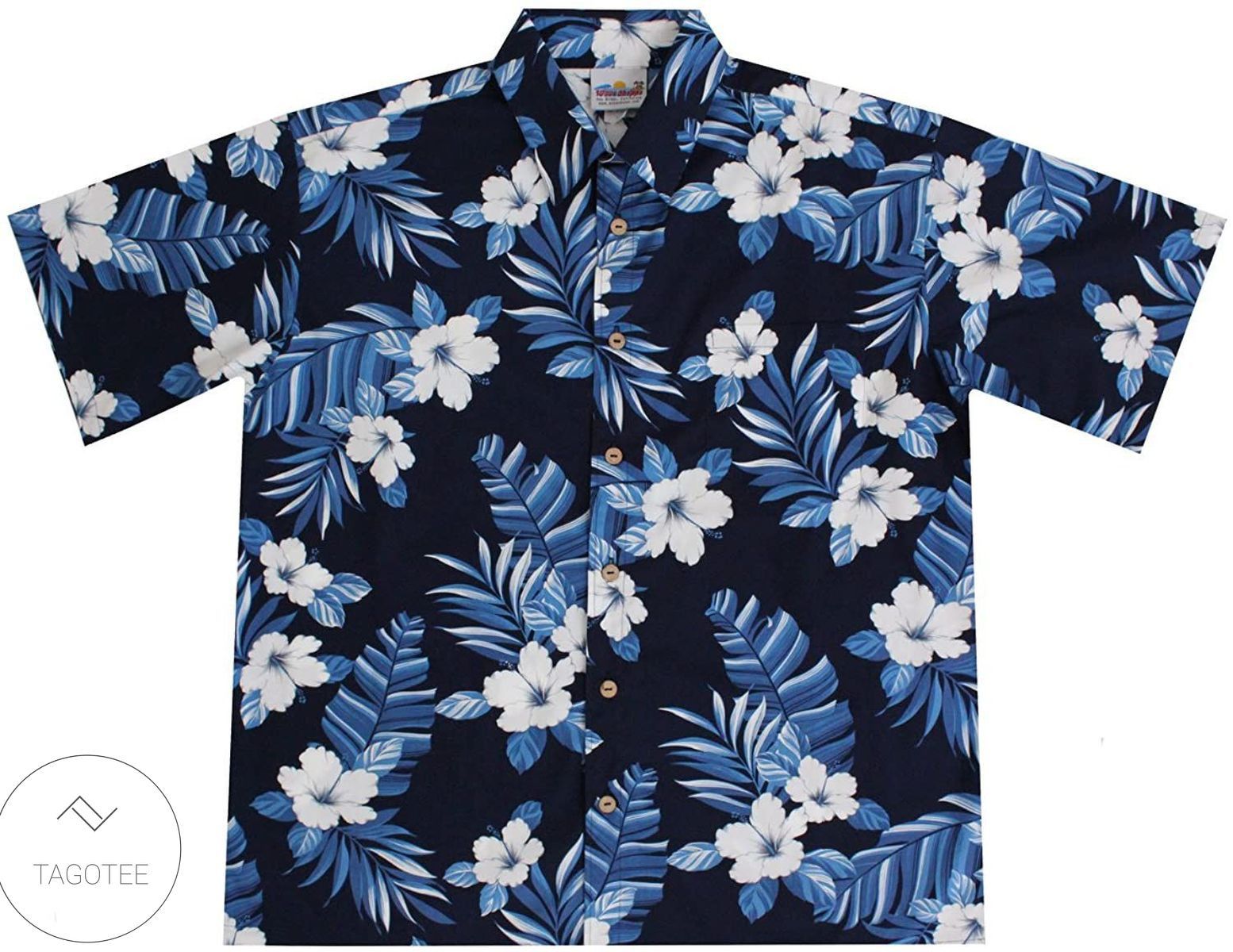 Mens Navy Blue Hawaiian Shirts WitHibiscus Flowers