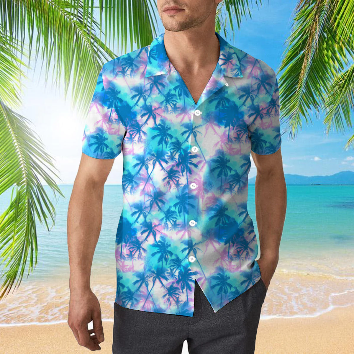 Mens Neon Tropical Trendy Hawaiian Shirt For Aloha Shirt