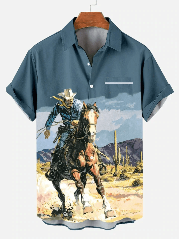Men’s Nostalgic Comic Retro Denim Short Sleeve Trendy Hawaiian Shirt Men’s Nostalgic Comic Retro Denim Short Sleeve Trendy Hawaiian Shirt