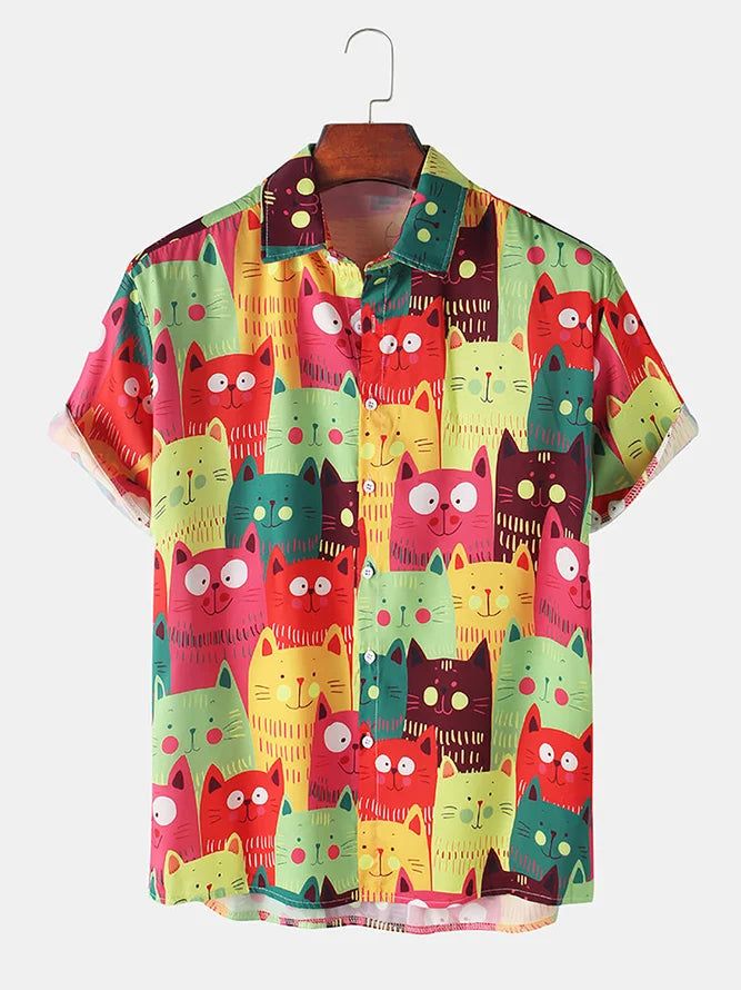 Men’s Printed Casual Cartoon Hawaiian Shirt