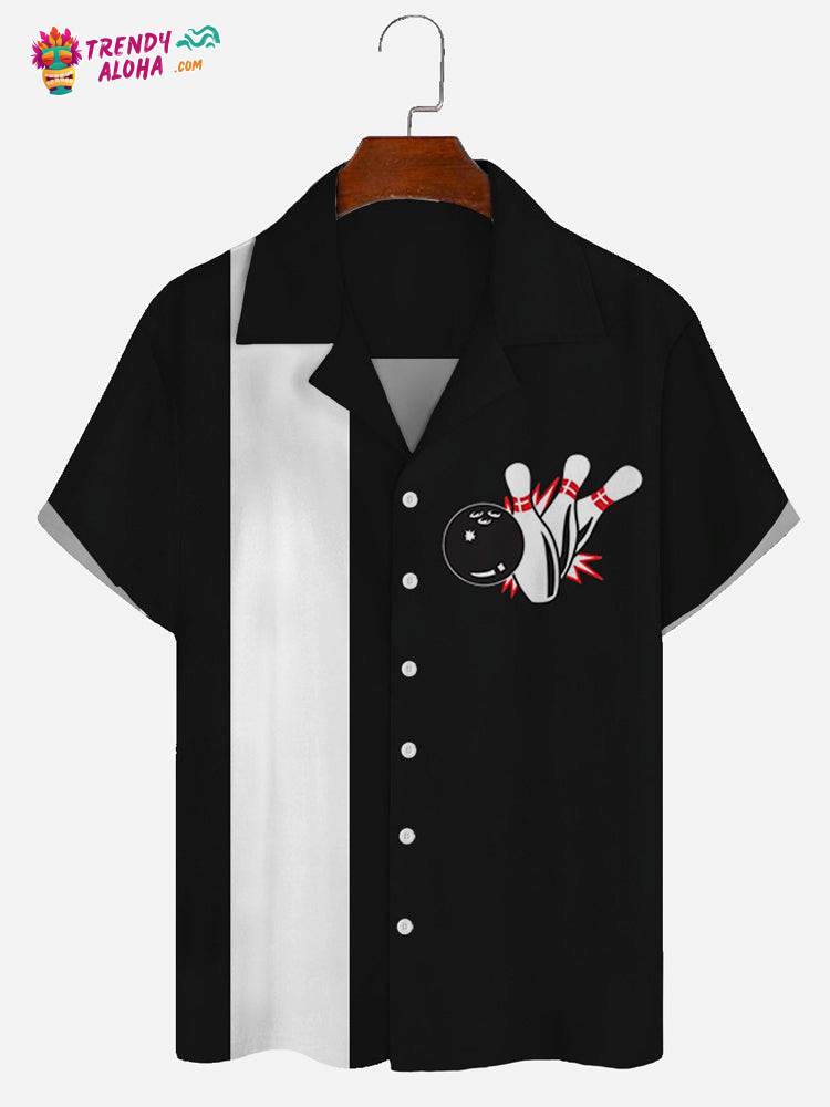 Men’s Retro Bowling Print Trendy Aloha Shirt