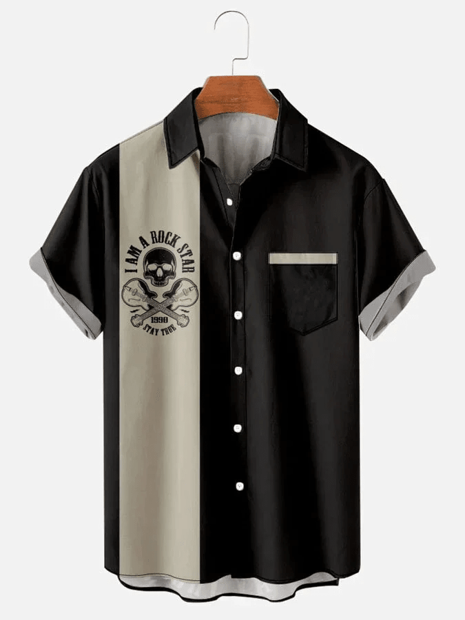 Men’s Retro Rock Guitar Casual Short Sleeve Bowling Trendy Hawaiian Shirt Men’s Retro Rock Guitar Casual Short Sleeve Bowling Trendy Hawaiian Shirt