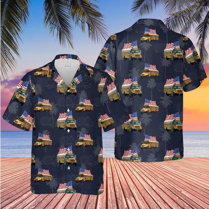Men’s School Bus Trendy Hawaiian Shirt, Summer Gift For Driver Dad, Grandpa