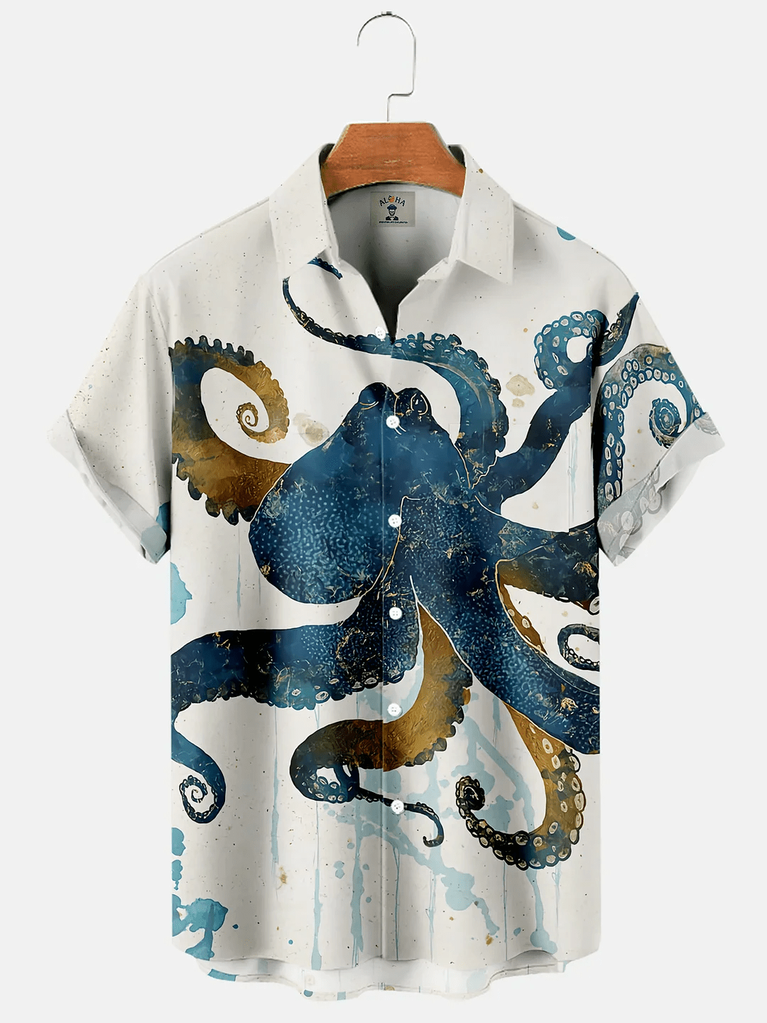 Men’s Sea Life Octopus Ink Splatter Short Sleeve Trendy Hawaiian Shirt
