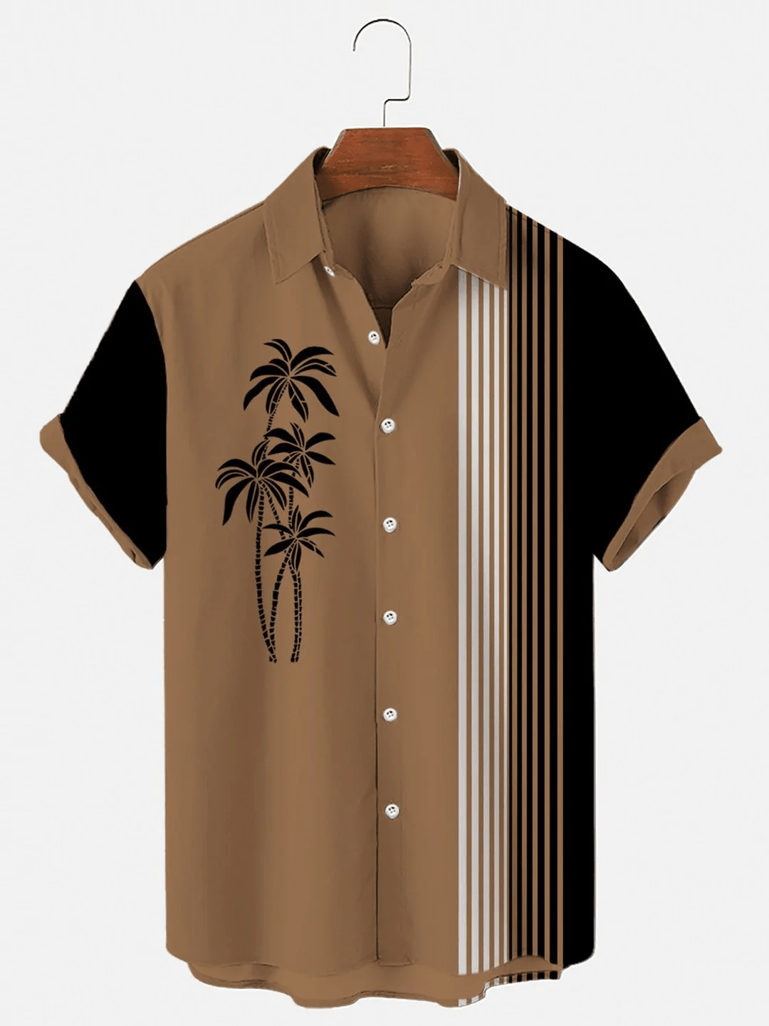 Men’s Simple Hawaiian Coconut Stripe Patchwork Casual Shirt Men’s Simple Hawaiian Coconut Stripe Patchwork Casual Shirt
