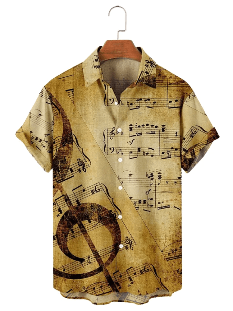 Men’s Simple Retro Sheet Music Violin Print Casual Shirt