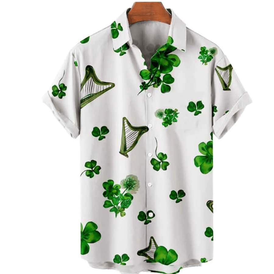 Mens St. Patrick’s Day 3D Trendy Hawaiian Shirt, Shamrock Shirt, Irish Trendy Hawaiian Shirt