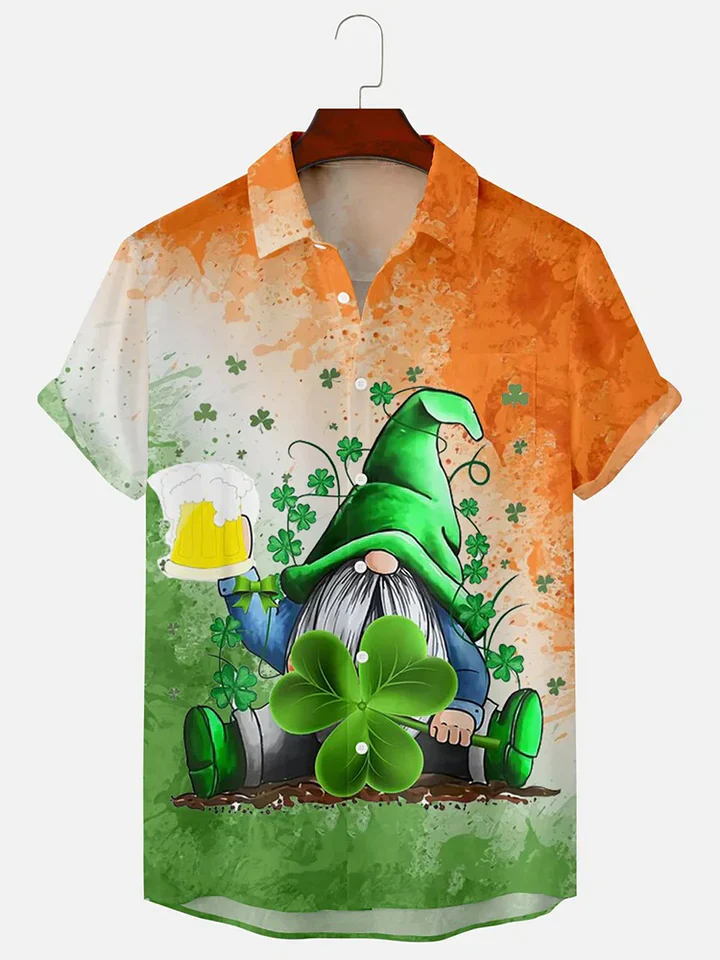 Men’s St. Patrick’s Day Printed Shirt, Gnome Trendy Hawaiian Shirt