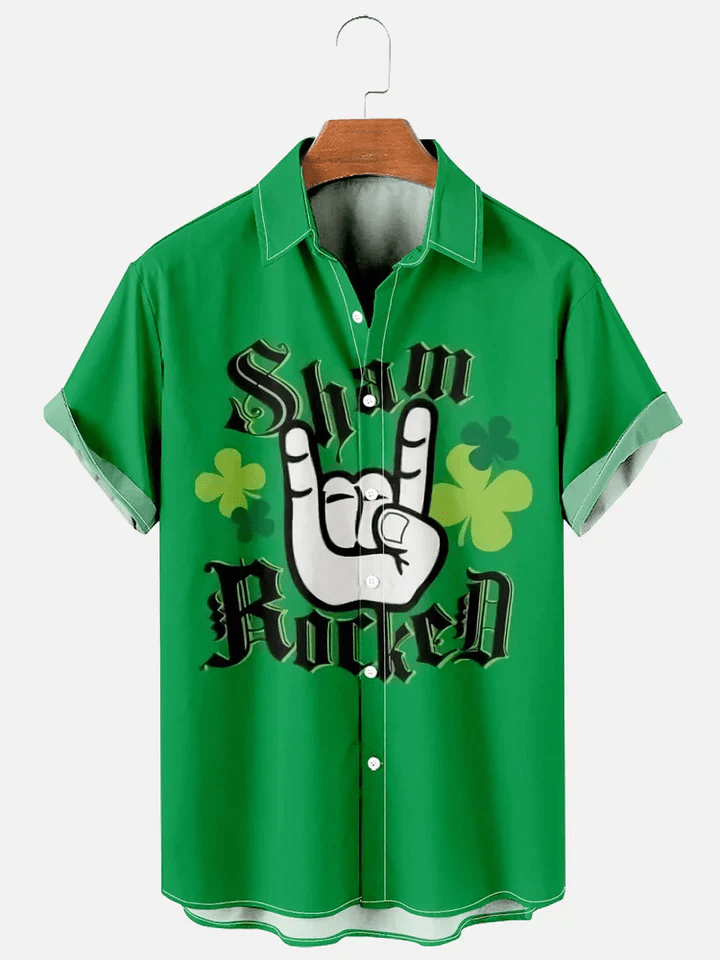 Men’s St. Patrick’s Day Sham Rocked Printed Trendy Hawaiian Shirt