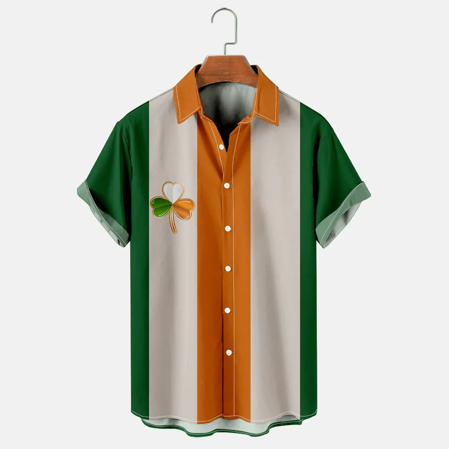 Men’s St. Patrick’s Day Shamrock Print Trendy Hawaiian Shirt, St. Patrick’s Day Trendy Hawaiian Shirt For Men
