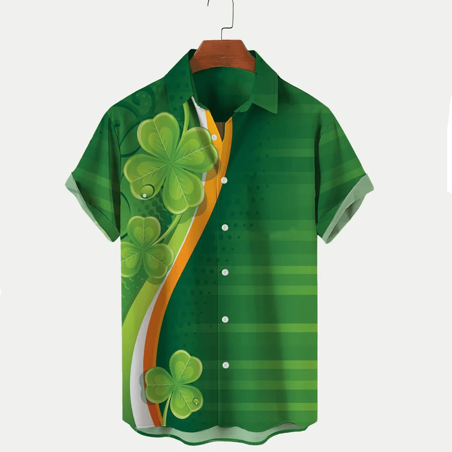Men’s St. Patrick’s Day Shamrock Print Trendy Hawaiian Shirt, St. Patrick’s Day Trendy Hawaiian Shirt For Men
