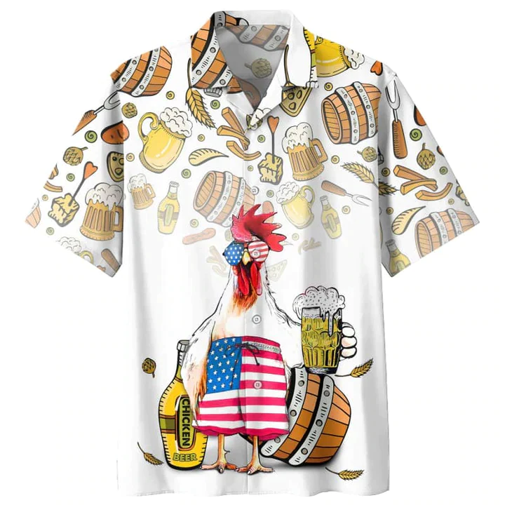 Men’s Summer Hawaiian Shirt with Chicken and Beer
