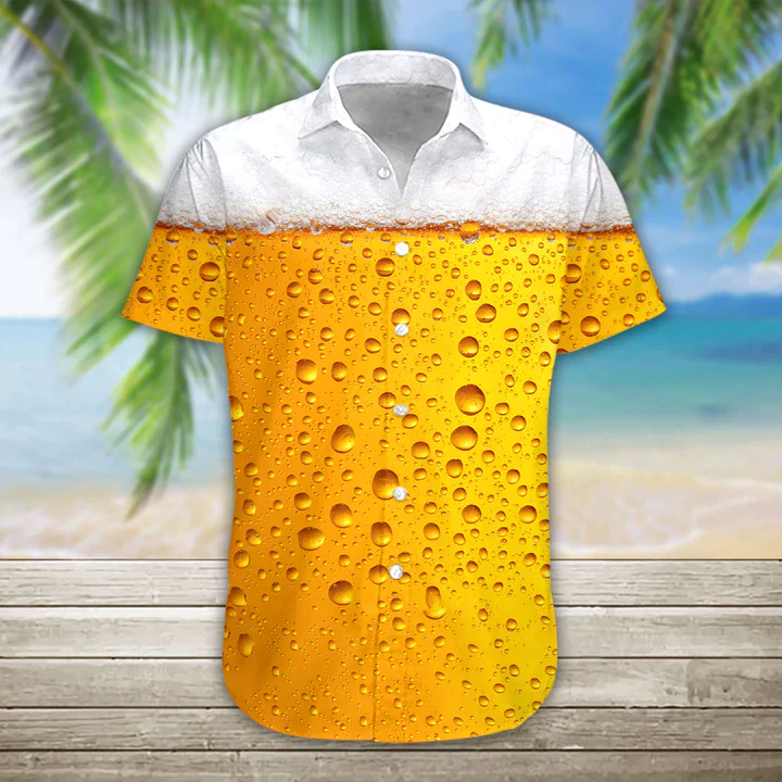 Men’s Trendy Hawaiian Shirt, 3D Beer Hawaii Shirt, Trendy Hawaiian Shirts For Men Short Sleeve Aloha Beach Shirt