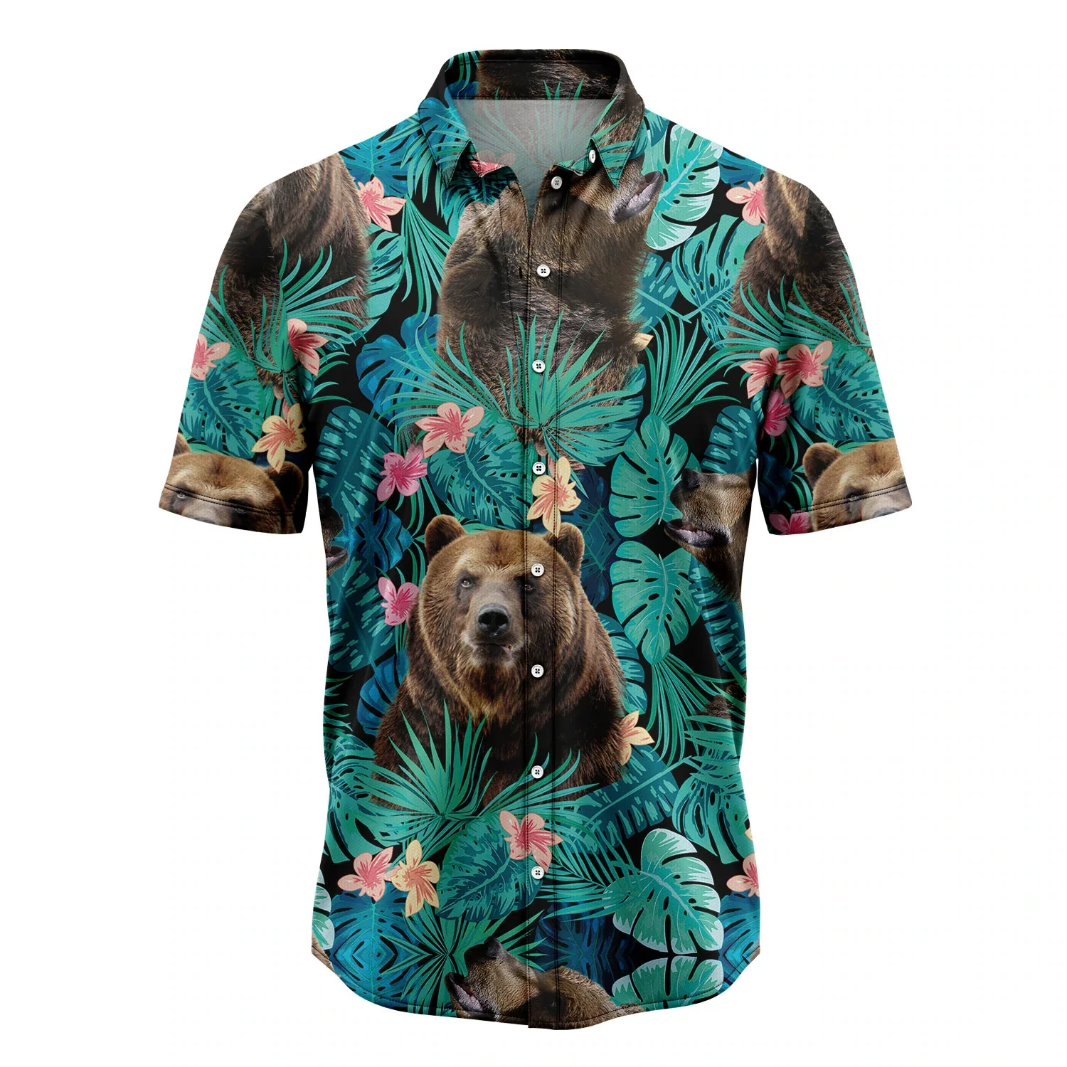 Mens Trendy Hawaiian Shirt, Bear Tropical Casual Short Sleeve Button Down Shirts Aloha Shirt