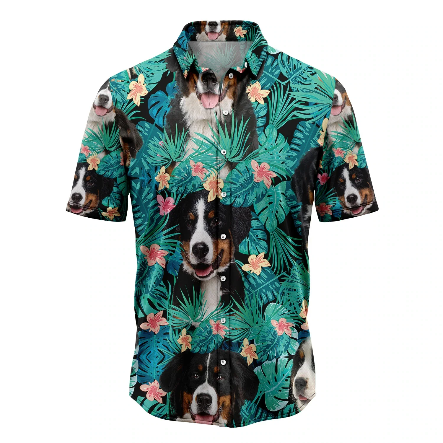 Mens Trendy Hawaiian Shirt, Bernese Mountain Dog Tropical Casual Short Sleeve Button Down Shirts Aloha Shirt