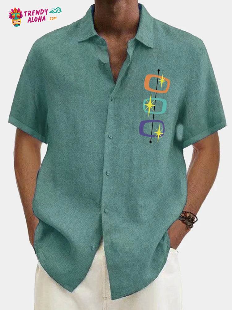 Men’s Vintage Geometry Print Regular Sleeve Trendy Aloha Shirts