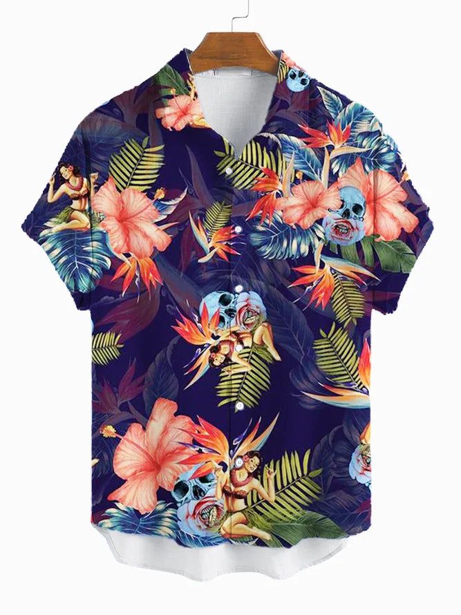 Men’s Vintage Printed Shirt Collar Shirt