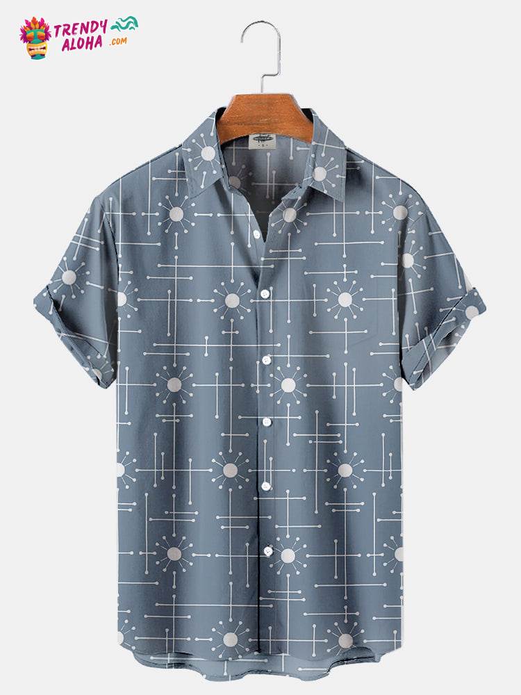 Men’s Vintage Stripe Print Short Sleeve Trendy Aloha Shirt