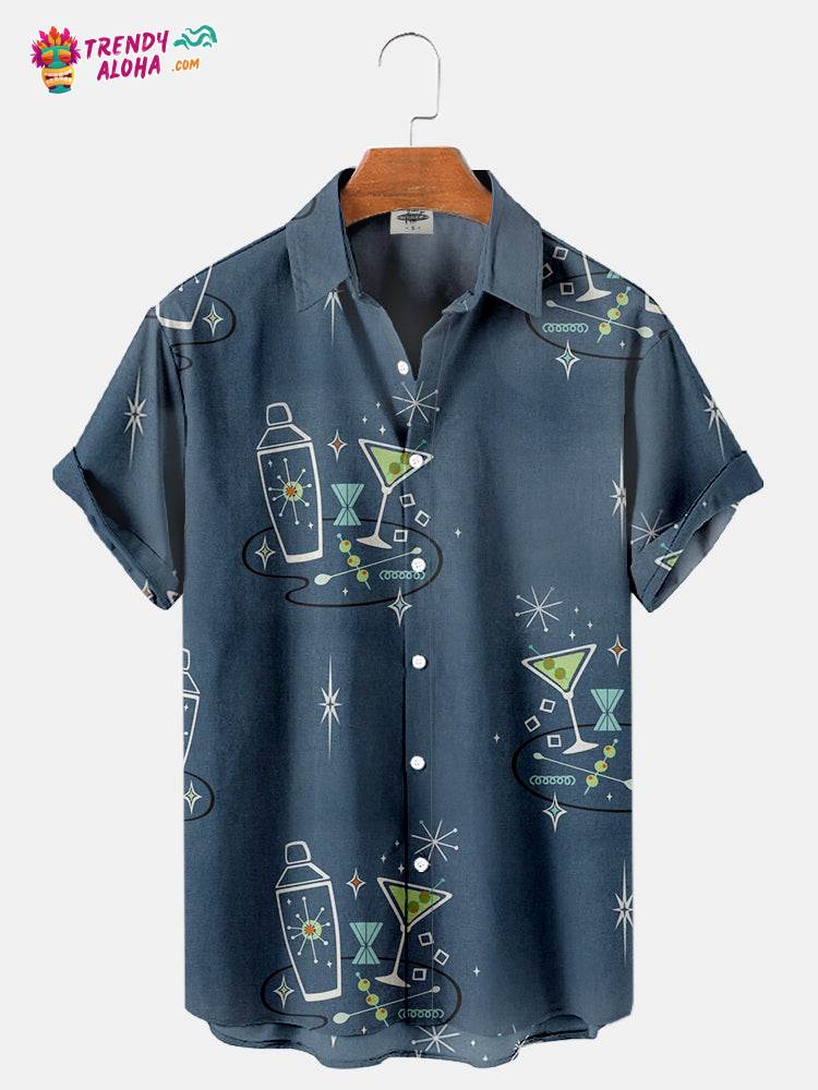 Men’s Vintage Tipsy Spirit Geometric Print Regular Sleeve Trendy Aloha Shirt