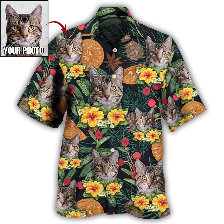 Meow in Paradise: Tropical Cat Custom Photo Hawaiian Shirt Meow in Paradise: Tropical Cat Custom Photo Hawaiian Shirt