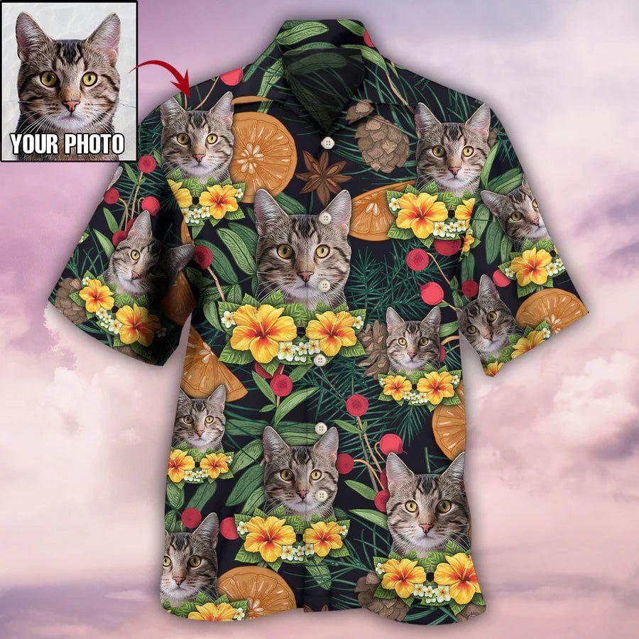 Meow in Paradise: Tropical Cat Custom Photo Hawaiian Shirt