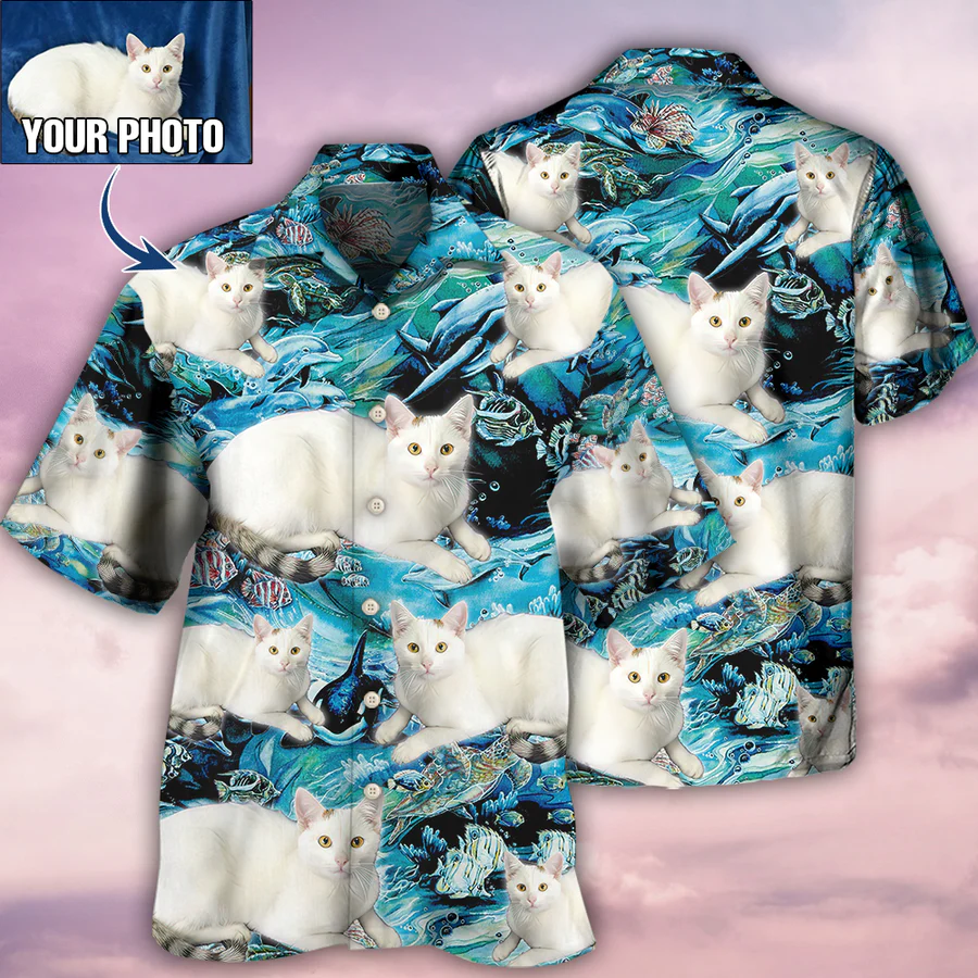 Meow-lific Paradise: Custom Cat Photo Hawaiian Shirt Meow-lific Paradise: Custom Cat Photo Hawaiian Shirt