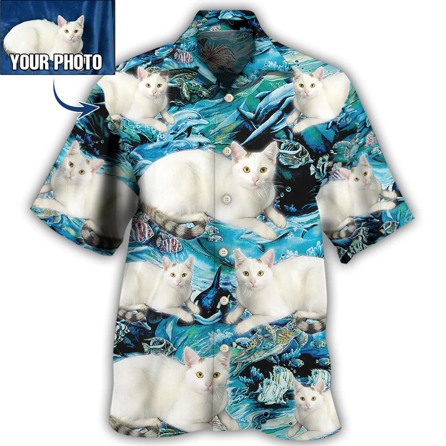 Meow-lific Paradise: Custom Cat Photo Hawaiian Shirt