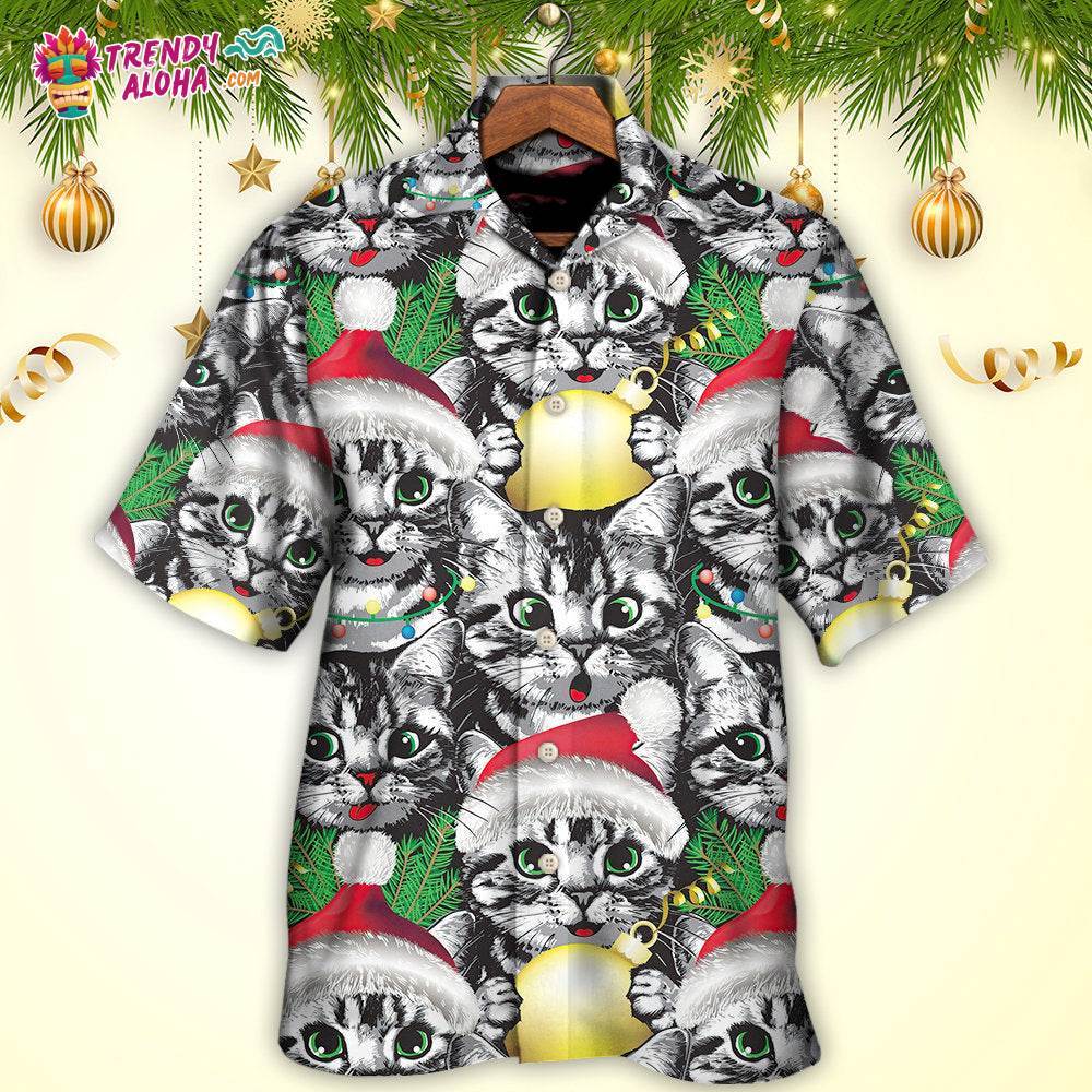 Meowy Christmas Xmas Cat Lover Hawaiian Shirt – Trendy Aloha
