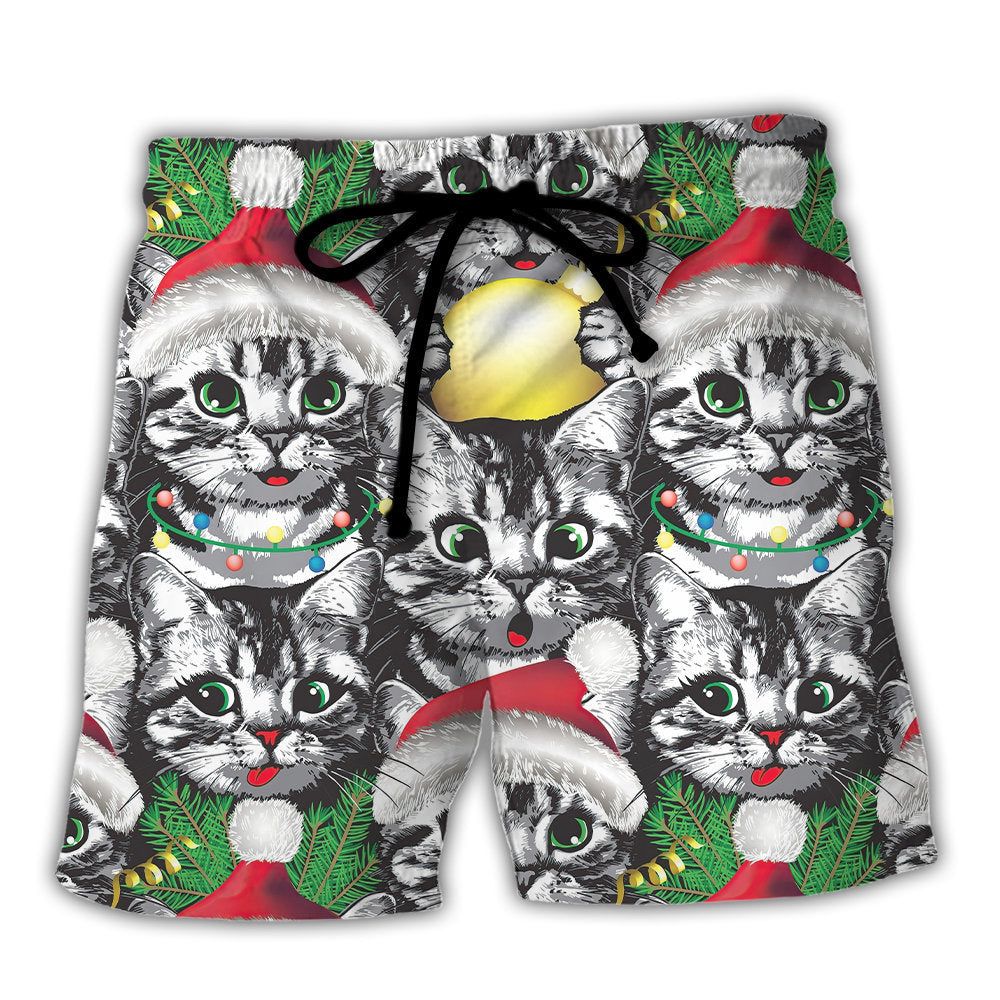 Meowy Christmas Xmas Cat Lover Trendy Aloha Hawaiian Beach Shorts