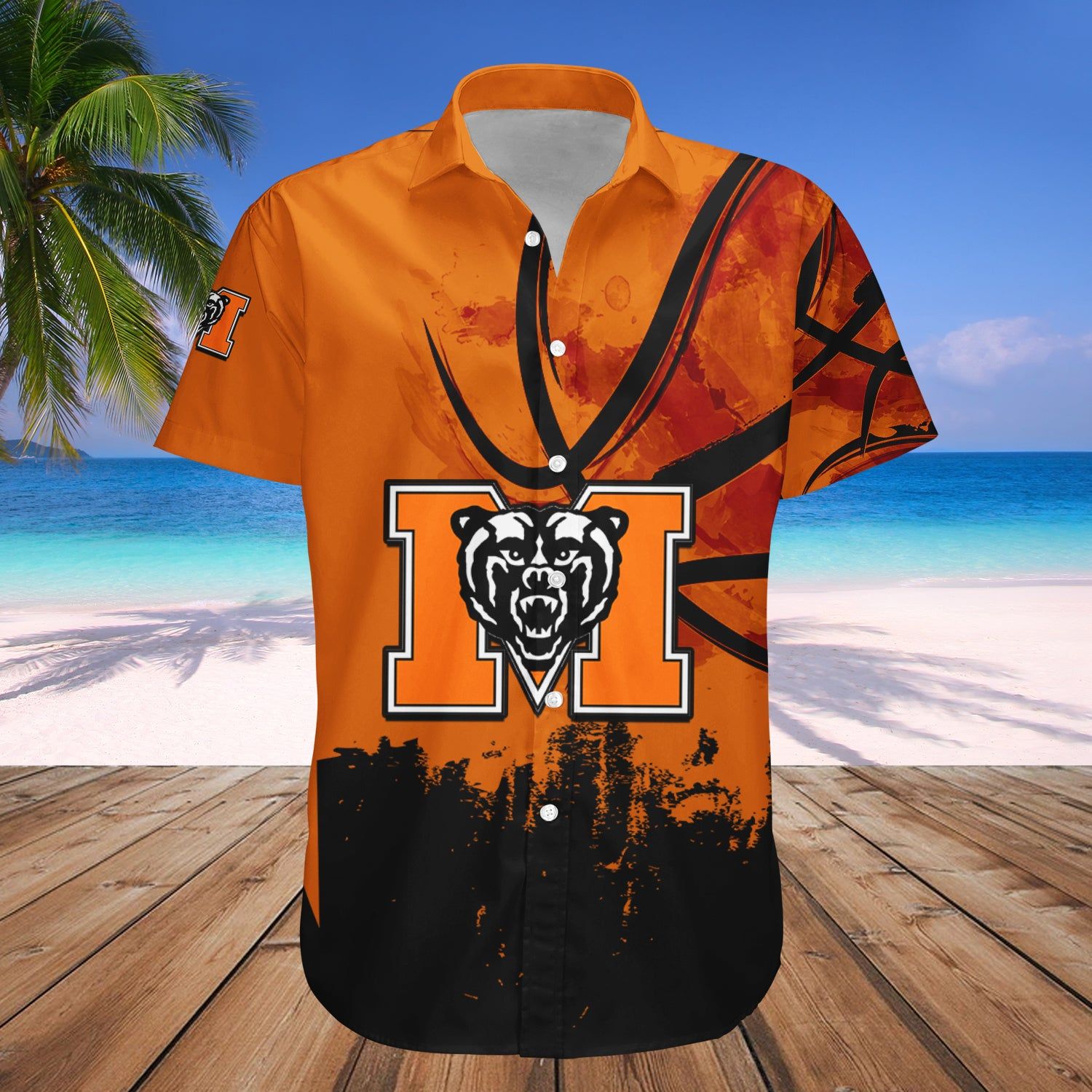 Mercer Bears Hawaii Shirt Basketball Net Grunge Pattern – NCAA