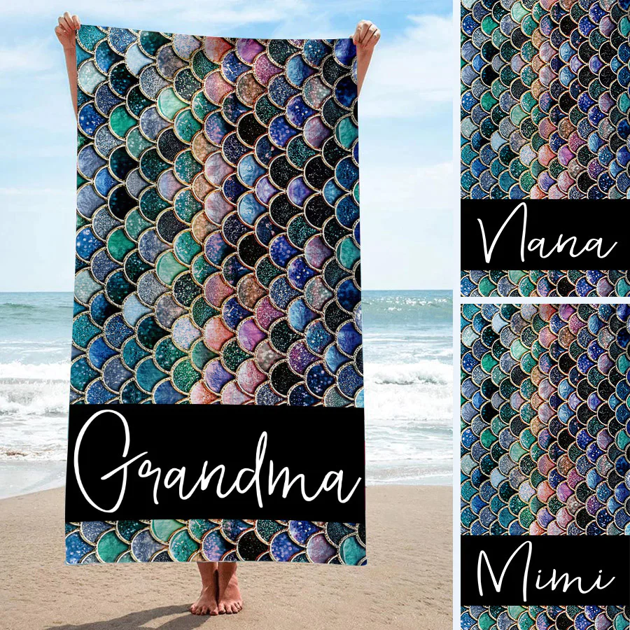 Mermaid Tail Ocean Personalized Beach Towels Grandma Unique Design