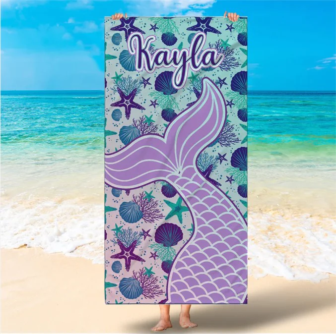 Mermaid Tail Personalized Beach Towels Microfiber Kids Adults Design