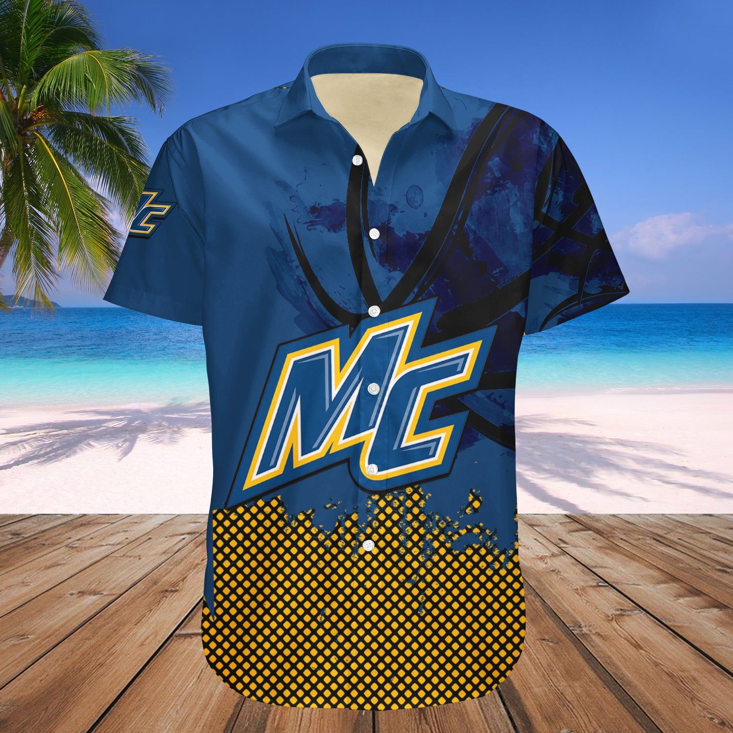 Merrimack Warriors Hawaii Shirt Basketball Net Grunge Pattern – NCAA
