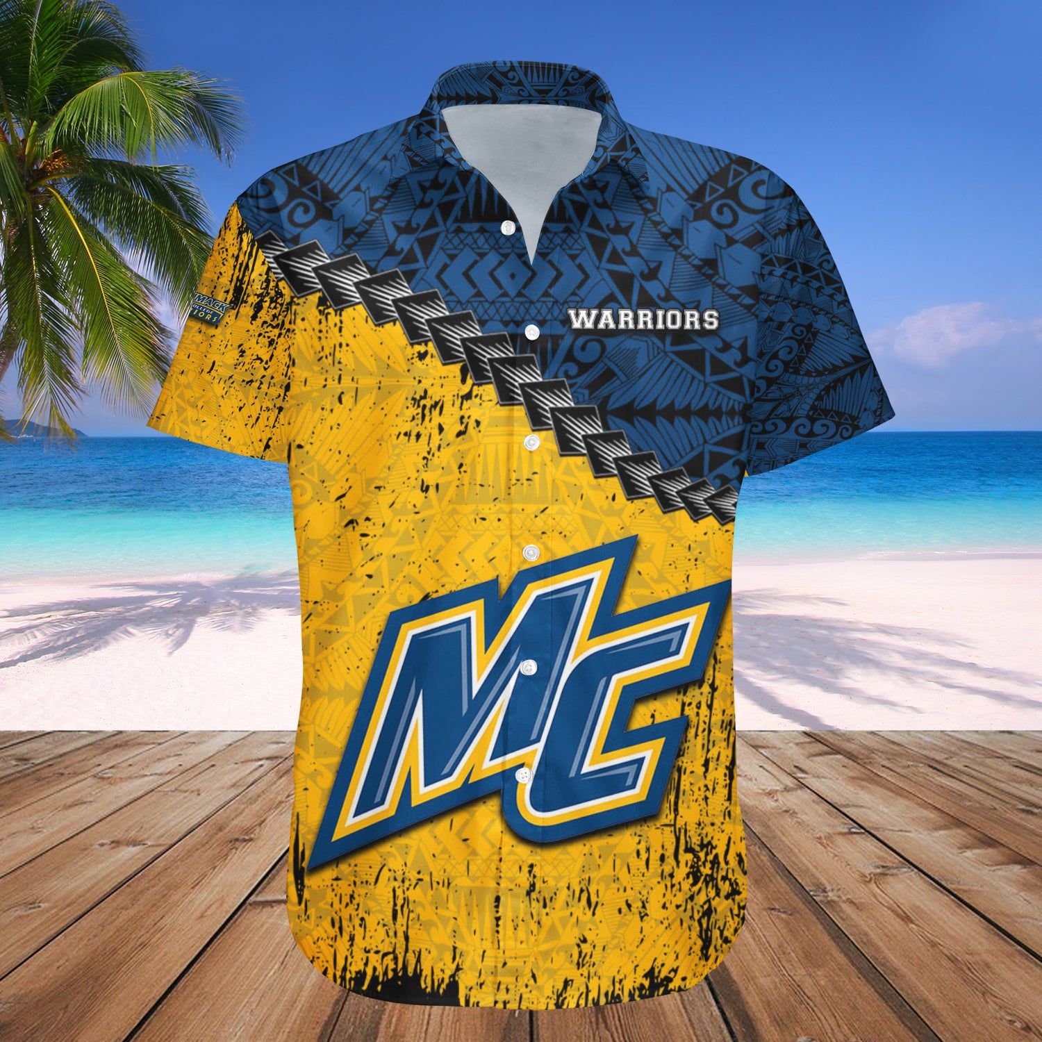 Merrimack Warriors Hawaii Shirt Grunge Polynesian Tattoo – NCAA