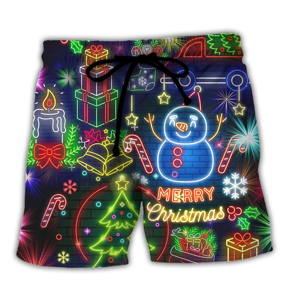 Merry Christmas Bright Neon Lighting Trendy Aloha Hawaiian Beach Shorts Merry Christmas Bright Neon Lighting Trendy Aloha Hawaiian Beach Shorts