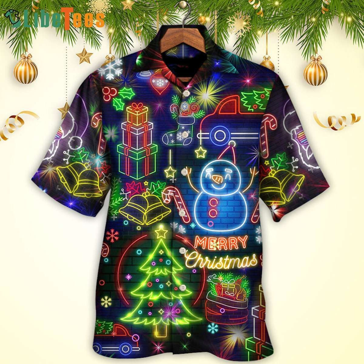 Merry Christmas Bright Neon Lighting, Xmas Trendy Hawaiian Shirt Perfect Gifts For Your Loved Ones