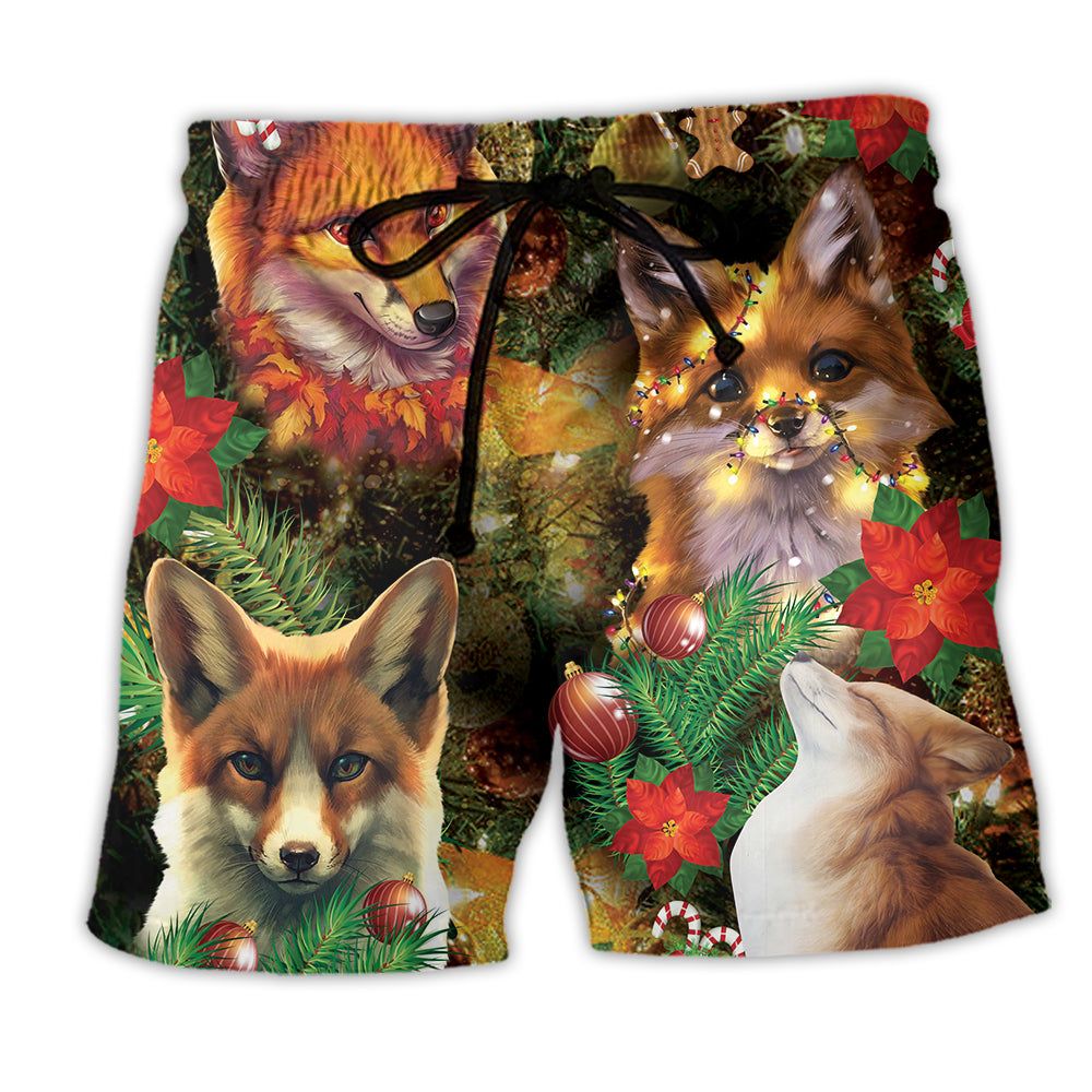 Merry Christmas Foxmas With Flower Trendy Aloha Hawaiian Beach Shorts Merry Christmas Foxmas With Flower Trendy Aloha Hawaiian Beach Shorts