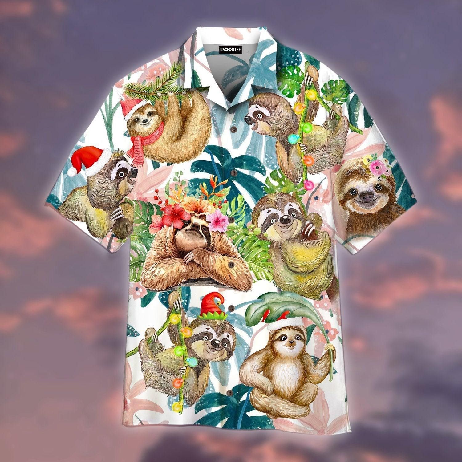 Merry Christmas With Happy Sloth Hawaiian Shirt For