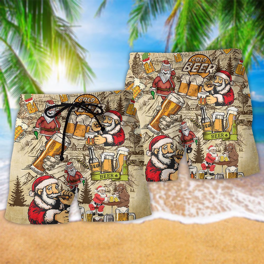Merry Xmas Love Beer Trendy Aloha Hawaiian Beach Shorts