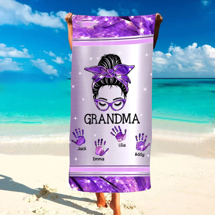 Messy Bun Grandma Personalized Beach Towels Perfect Summer Gift