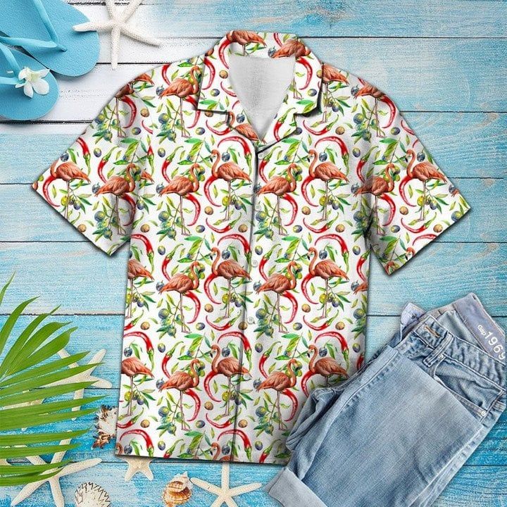 Messy Chili Peppers And Flamingo Trendy Hawaiian Shirt