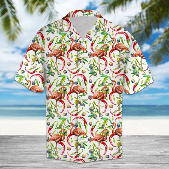 Messy Chili Peppers And Flamingo Trendy Hawaiian Shirt
