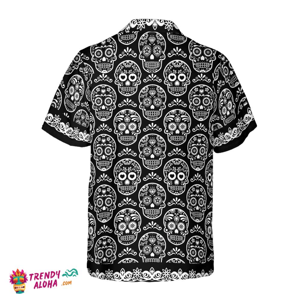 Mexican Sugar Skull On Black Hawaiian Shirt