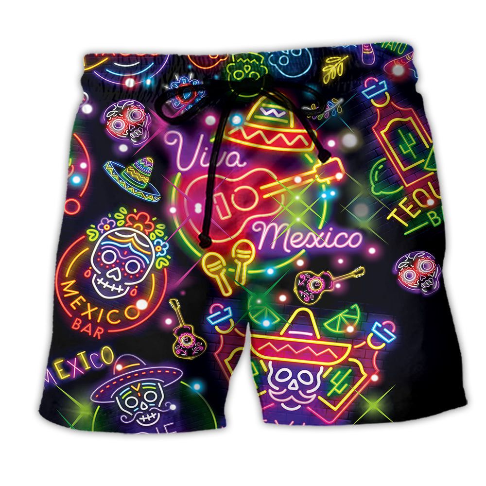 Mexico Neon Color Style Colorful Trendy Aloha Hawaiian Beach Shorts Mexico Neon Color Style Colorful Trendy Aloha Hawaiian Beach Shorts