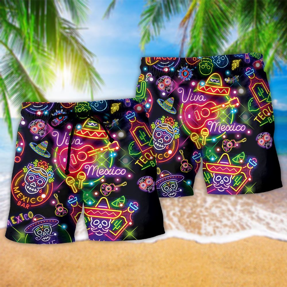 Mexico Neon Color Style Colorful Trendy Aloha Hawaiian Beach Shorts